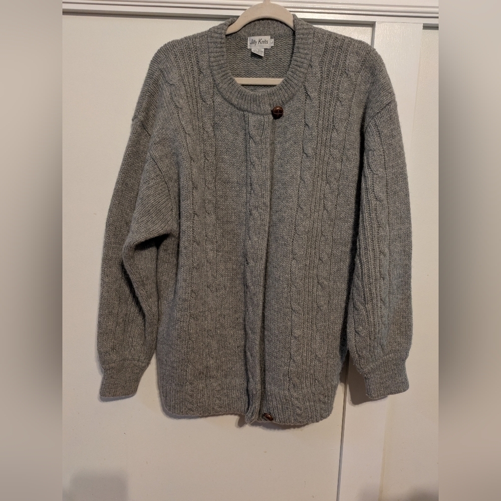 Chunky Wool Cozy Gray Cable Knit Sweater L